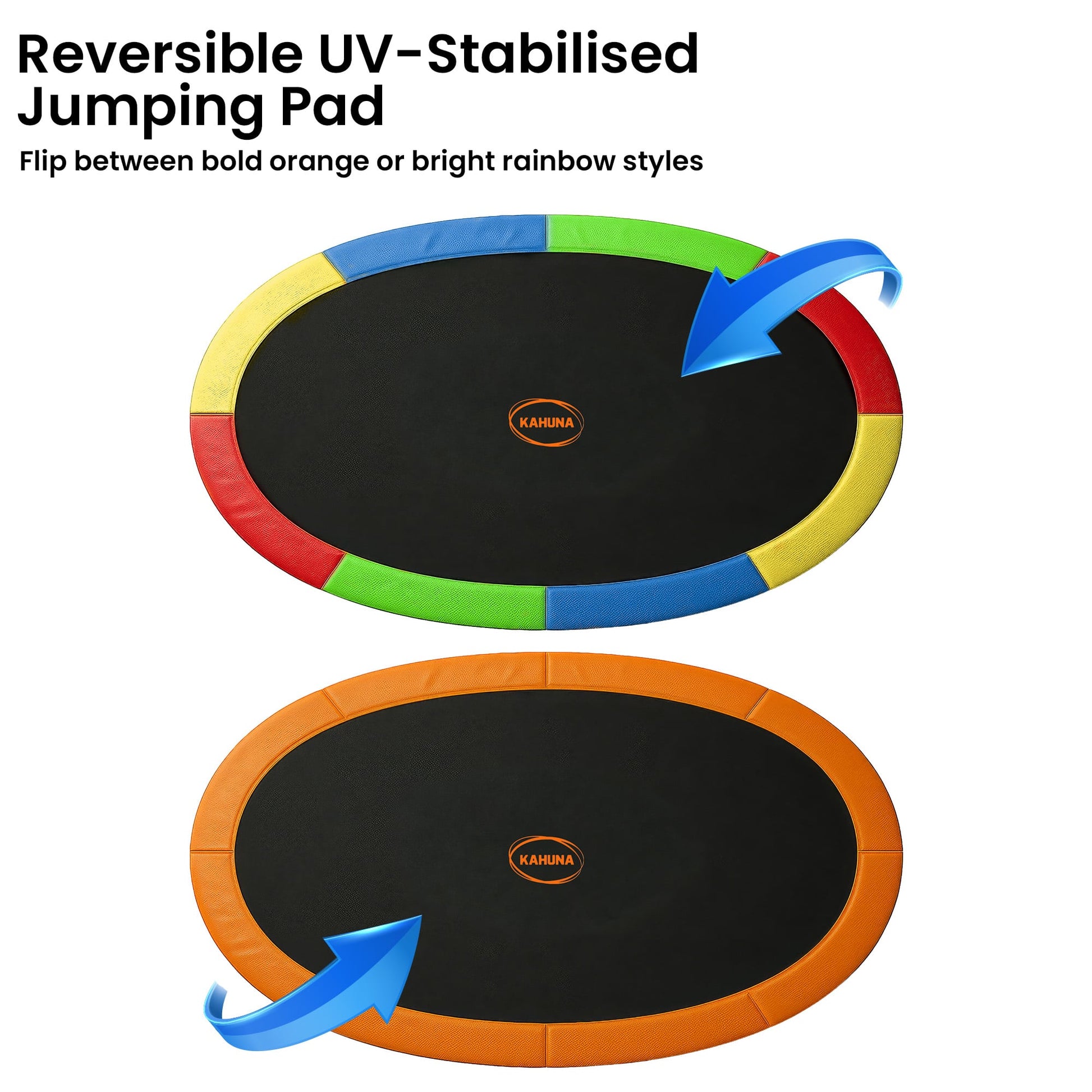 Kahuna 10 ft x 15 ft Oval Outdoor Trampoline w/ Basketball Set Reversible Rainbow & Orange Safety Pad Safety Net Ladder - Image 5