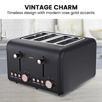 Pronti 4 Slice Toaster Rose Trim Collection - Black - Image 2