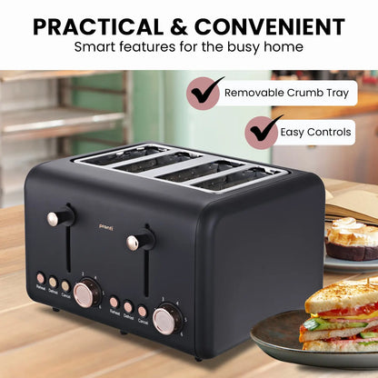 Pronti 4 Slice Toaster Rose Trim Collection - Black - Image 6