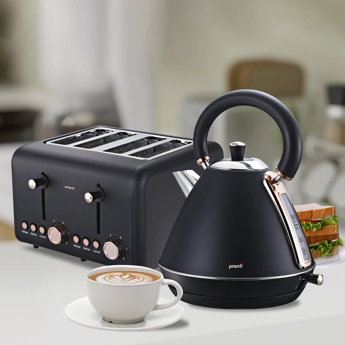 Pronti 4 Slice Toaster Rose Trim Collection - Black - Image 7