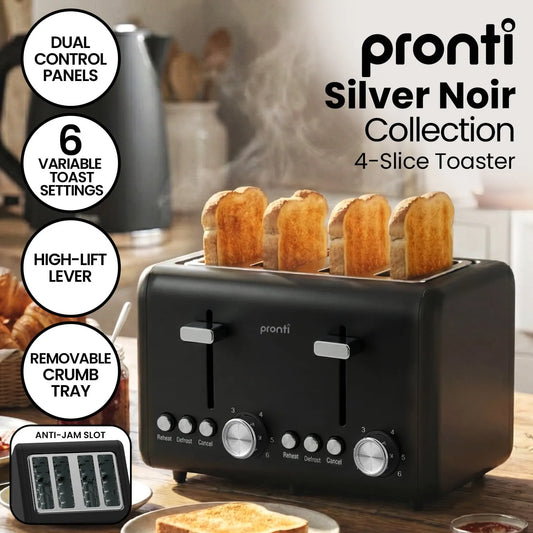 Pronti Silver Noir Collection 4 Slice Toaster with Dual Controls - Image 2