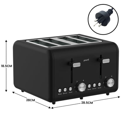 Pronti Silver Noir Collection 4 Slice Toaster with Dual Controls - Image 4