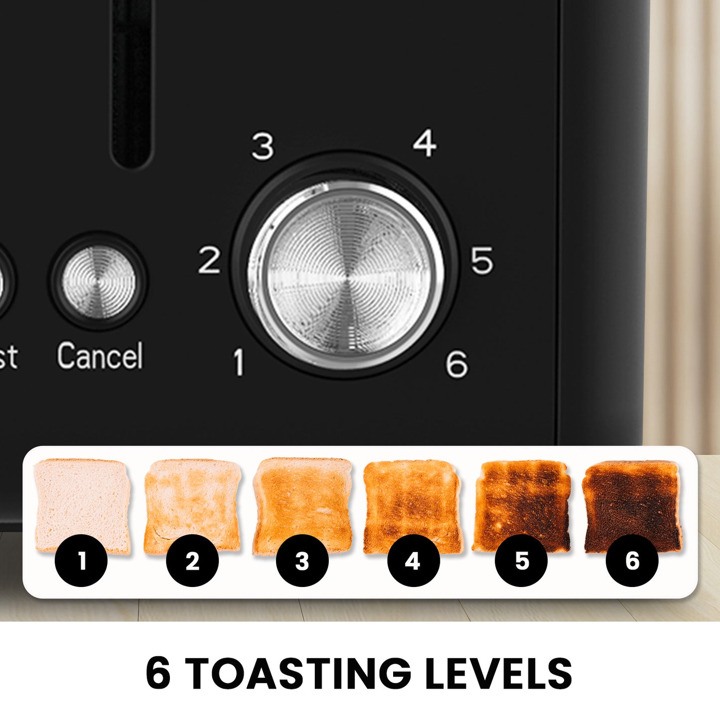 Pronti Silver Noir Collection 4 Slice Toaster with Dual Controls - Image 6