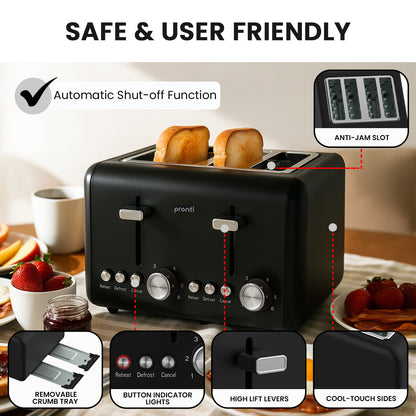 Pronti Silver Noir Collection 4 Slice Toaster with Dual Controls - Image 7