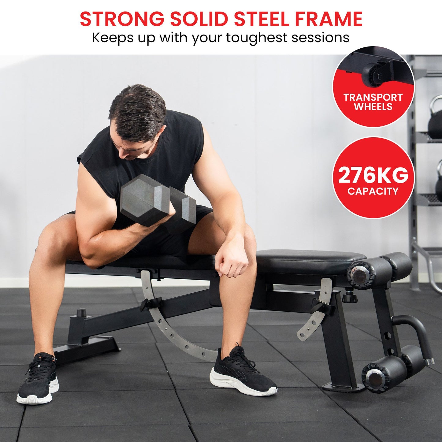 Powertrain Multi Workout Bench with Transport Wheels and Adjustable Backrest - Image 7