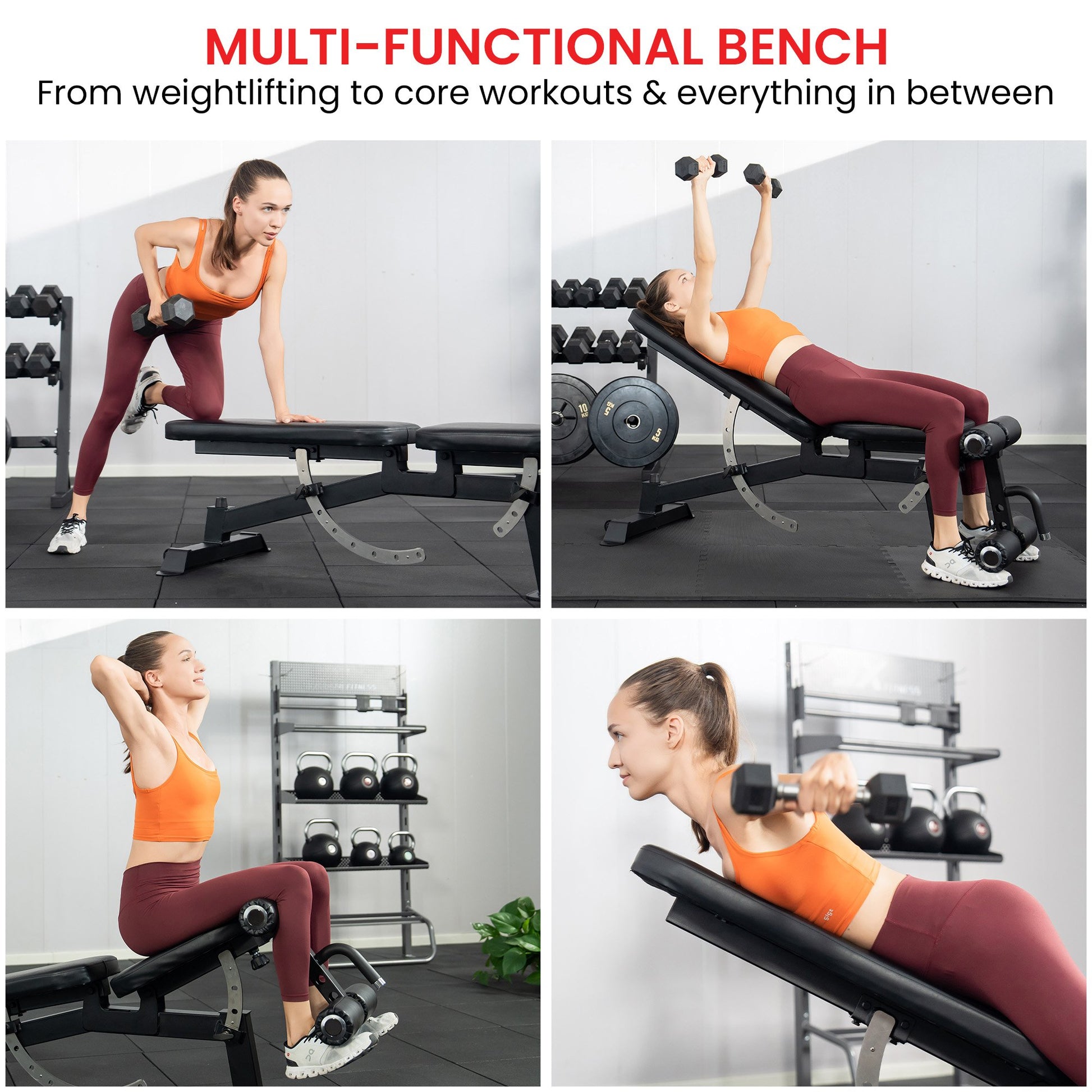 Powertrain Multi Workout Bench with Transport Wheels and Adjustable Backrest - Image 8