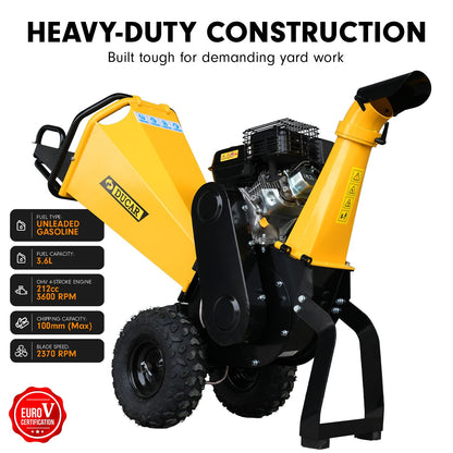 Ducar 70p 3600 Rpm Yellow Black Wood Chipper Shredder Mulcher Grinder Recoil & Electrical Starting System 100mm Capacity Ohv 4-stroke Engine 212cc Unleaded Petrol - Image 3