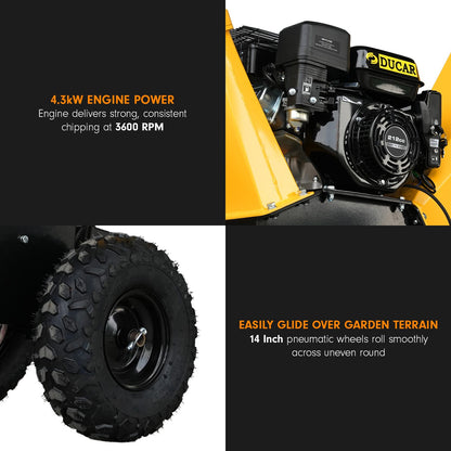 Ducar 70p 3600 Rpm Yellow Black Wood Chipper Shredder Mulcher Grinder Recoil & Electrical Starting System 100mm Capacity Ohv 4-stroke Engine 212cc Unleaded Petrol - Image 6