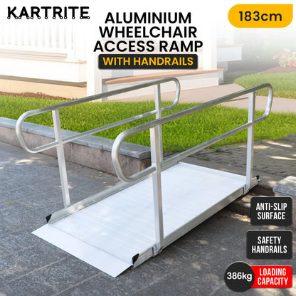 Kartrite 6ft Portable Aluminium Mobility Threshold Access Wheelchair Ramp with Handrails - Image 4