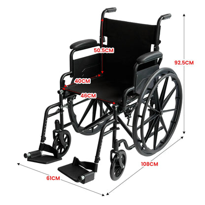 Orthonica 24 Inch Foldable Wheelchair Heavy Duty Steel Frame Manual Mobility & Disability Aid with Brakes Black - Image 4