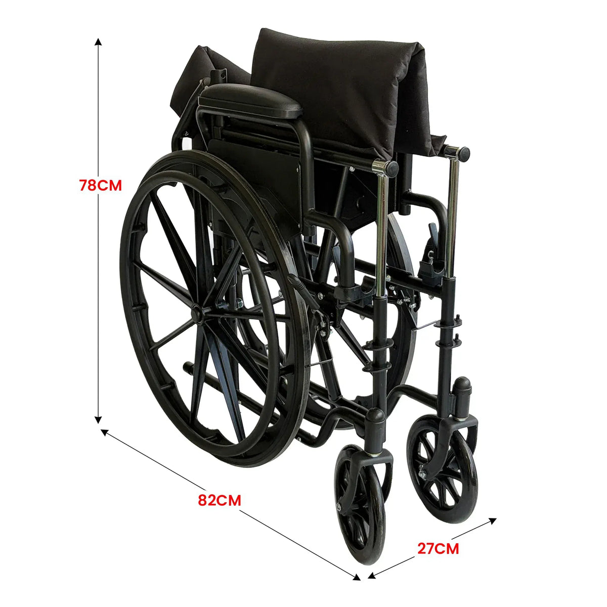 Orthonica 24 Inch Foldable Wheelchair Heavy Duty Steel Frame Manual Mobility & Disability Aid with Brakes Black - Image 5