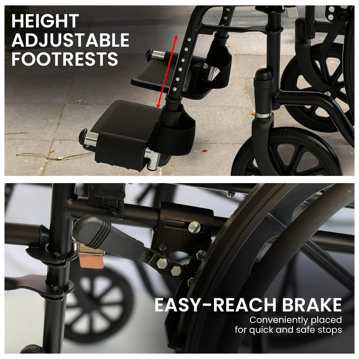 Orthonica 24 Inch Foldable Wheelchair Heavy Duty Steel Frame Manual Mobility & Disability Aid with Brakes Black - Image 8