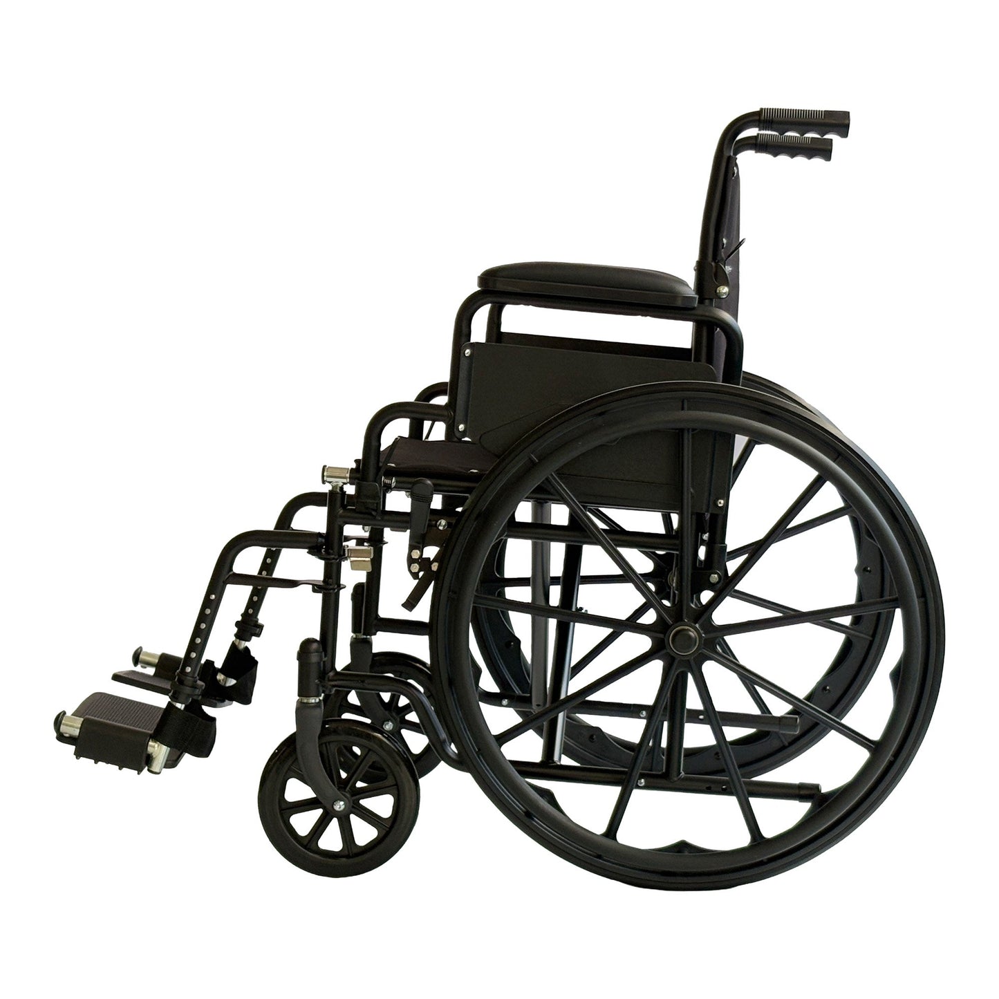 Orthonica New Steel Wheelchair In Black Foldable Lightweight Disability Aid Portable Heavy-duty 24-inch Adjustable Footrest Steel Frame - Image 2