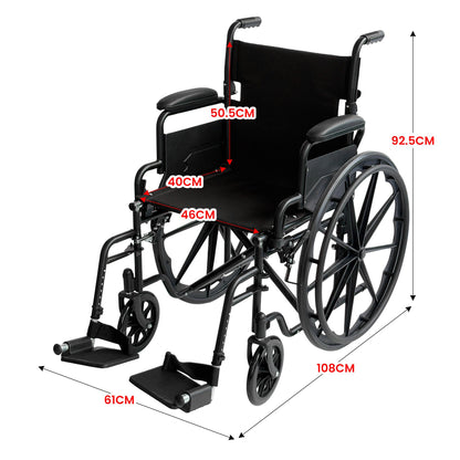 Orthonica New Steel Wheelchair In Black Foldable Lightweight Disability Aid Portable Heavy-duty 24-inch Adjustable Footrest Steel Frame - Image 3