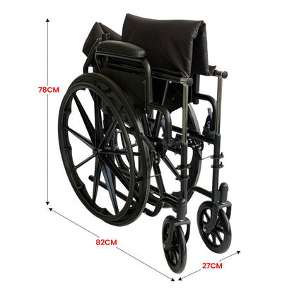 Orthonica New Steel Wheelchair In Black Foldable Lightweight Disability Aid Portable Heavy-duty 24-inch Adjustable Footrest Steel Frame - Image 4