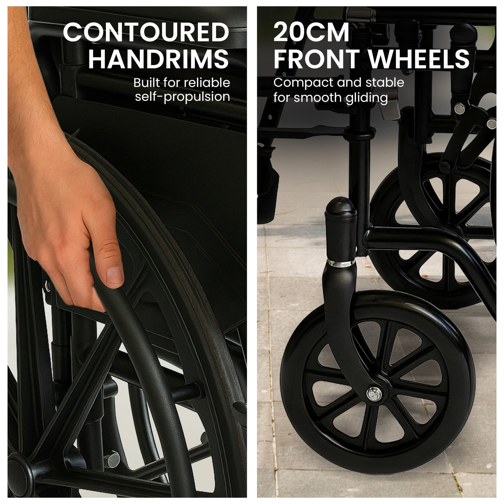 Orthonica New Steel Wheelchair In Black Foldable Lightweight Disability Aid Portable Heavy-duty 24-inch Adjustable Footrest Steel Frame - Image 8