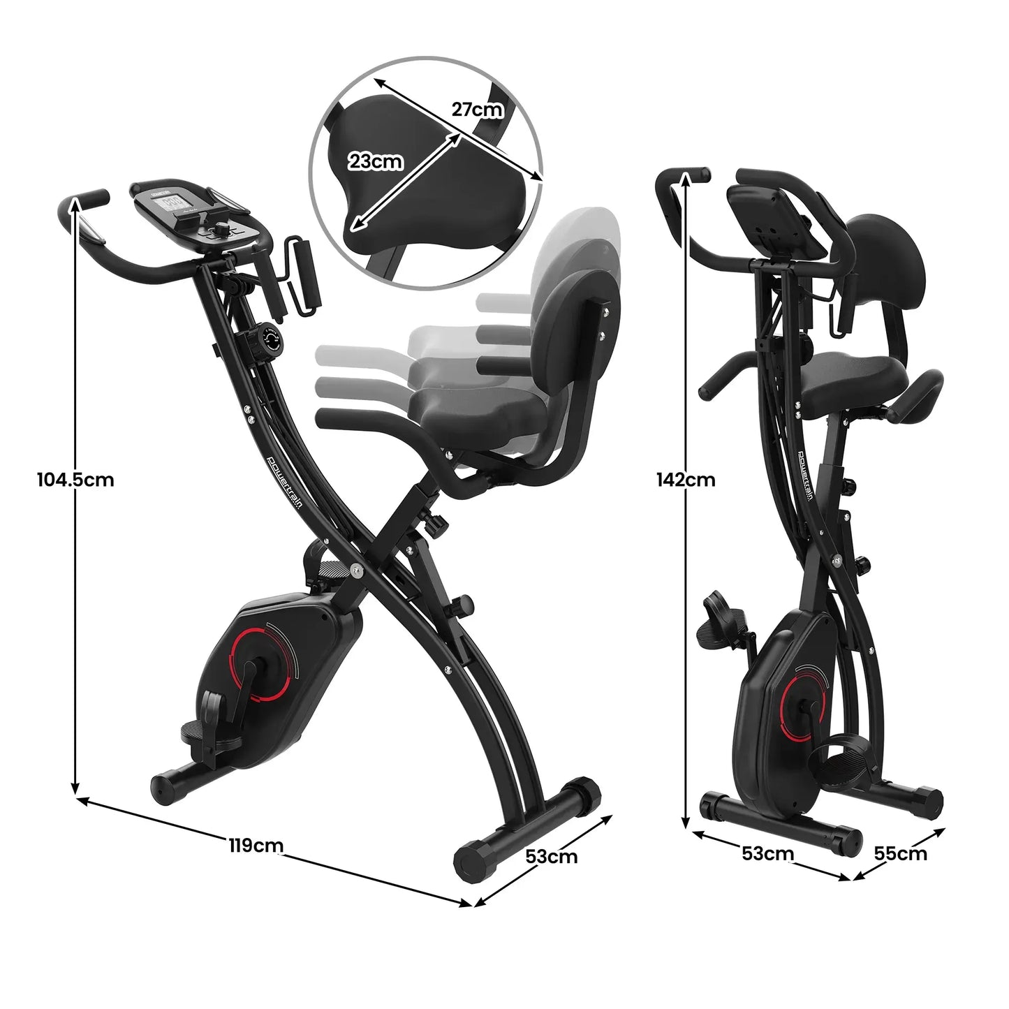 Powertrain 135E 4-in-1 Foldable X-Bike with LCD Display and Resistance Bands - Image 4