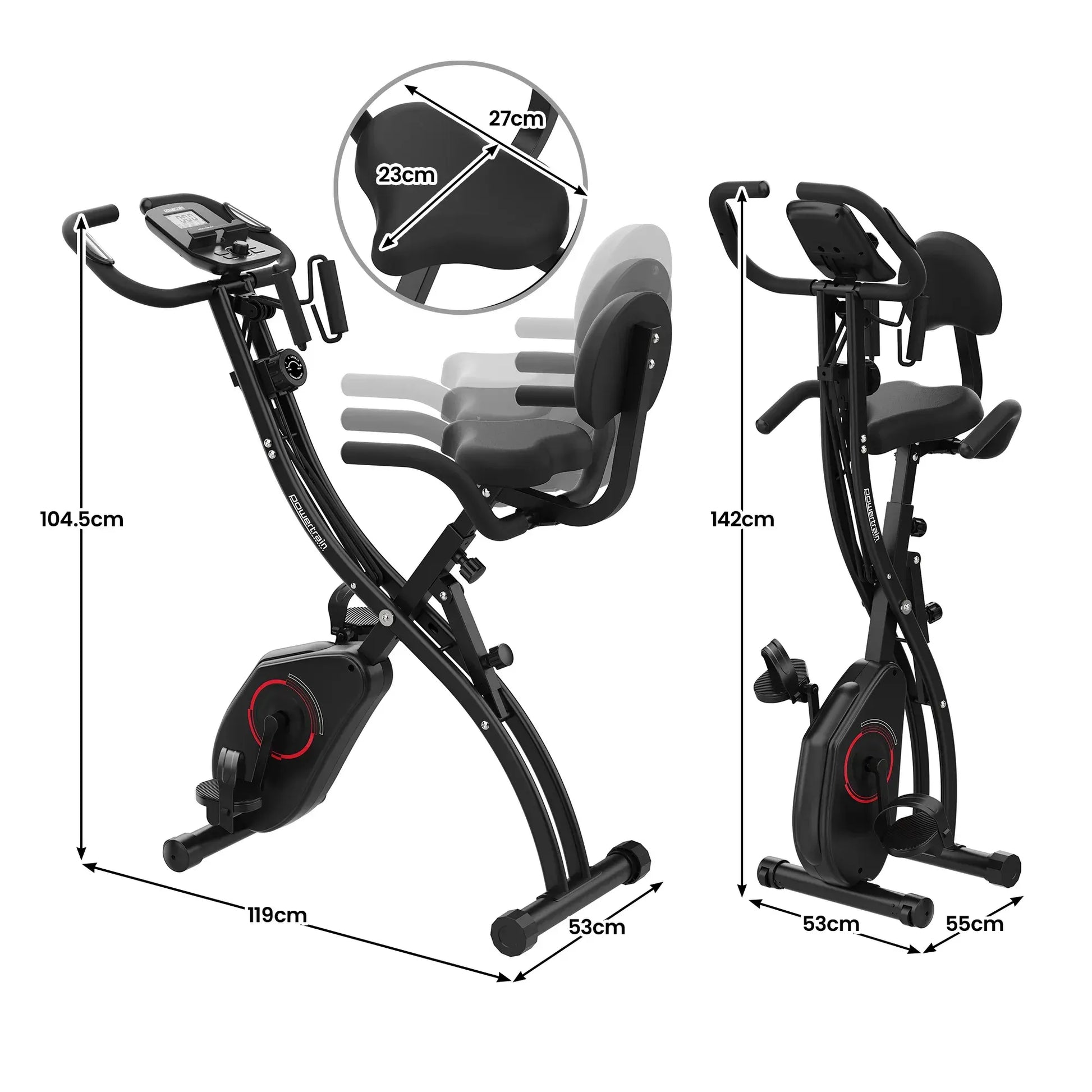 Powertrain 135E 4-in-1 Foldable X-Bike with LCD Display and Resistance Bands - Image 4