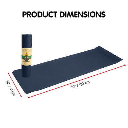 Powertrain Eco-friendly Dual Layer 6mm Yoga Mat | Navy | Non-slip Surface And Carry Strap For Ultimate Comfort And Portability - Image 3