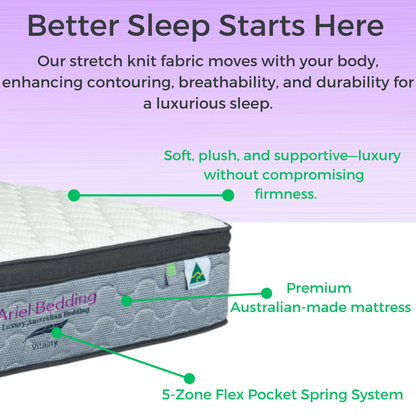 Ariel Vitality Mattress - 5 Zoned Pocket Spring Mattress - Medium/Firm - KING SINGLE - Image 3