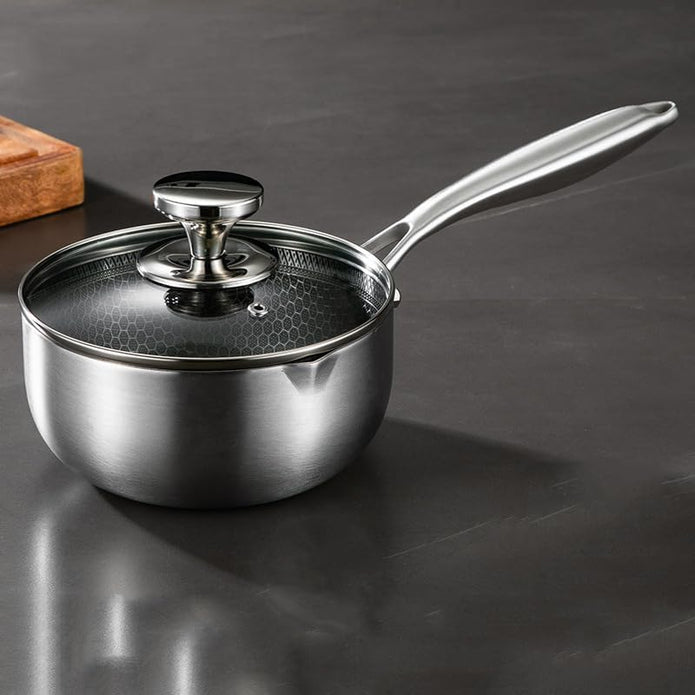 18cm 316L Stainless Steel Saucepan Compound Steel Honeycomb Nonstick Sauce Pan with Glass Lid 1.5L Pot Stay-Cool Handle Multipurpose Milk Saucepan, Induction Capable and Gas Stove - Image 2