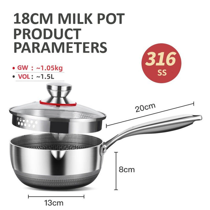 18cm 316L Stainless Steel Saucepan Compound Steel Honeycomb Nonstick Sauce Pan with Glass Lid 1.5L Pot Stay-Cool Handle Multipurpose Milk Saucepan, Induction Capable and Gas Stove - Image 4