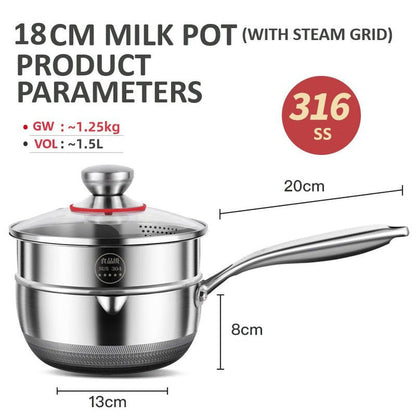 18cm 316L Stainless Steel Saucepan Compound Steel Honeycomb Nonstick Sauce Pan with Glass Lid 1.5L Pot Stay-Cool Handle Multipurpose Milk Saucepan, Induction Capable and Gas Stove - Image 5