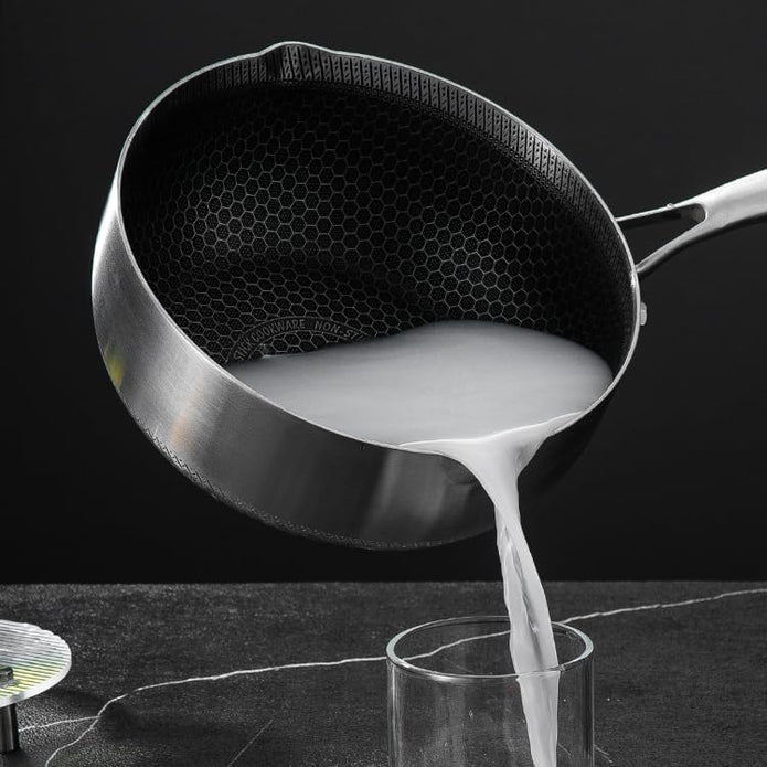 20cm 316L Stainless Steel Saucepan Compound Steel Honeycomb Nonstick Sauce Pan with Glass Lid 2.2L Pot Stay-Cool Handle Multipurpose Milk Saucepan, Induction Capable and Gas Stove - Image 2