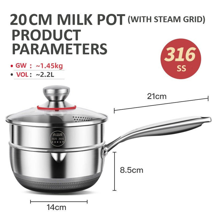 20cm 316L Stainless Steel Saucepan Compound Steel Honeycomb Nonstick Sauce Pan with Glass Lid 2.2L Pot Stay-Cool Handle Multipurpose Milk Saucepan, Induction Capable and Gas Stove - Image 4