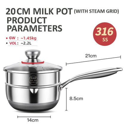 20cm 316L Stainless Steel Saucepan Compound Steel Honeycomb Nonstick Sauce Pan with Glass Lid 2.2L Pot Stay-Cool Handle Multipurpose Milk Saucepan, Induction Capable and Gas Stove - Image 4