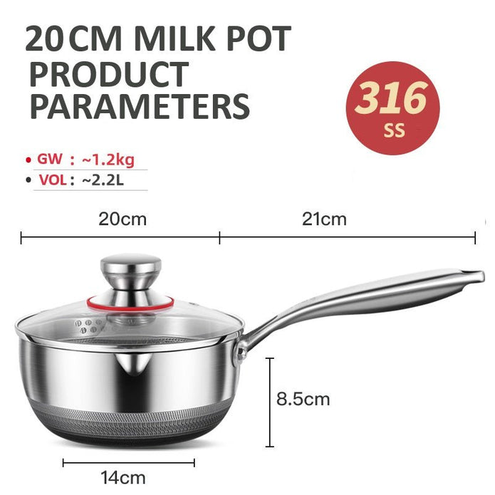 20cm 316L Stainless Steel Saucepan Compound Steel Honeycomb Nonstick Sauce Pan with Glass Lid 2.2L Pot Stay-Cool Handle Multipurpose Milk Saucepan, Induction Capable and Gas Stove - Image 5