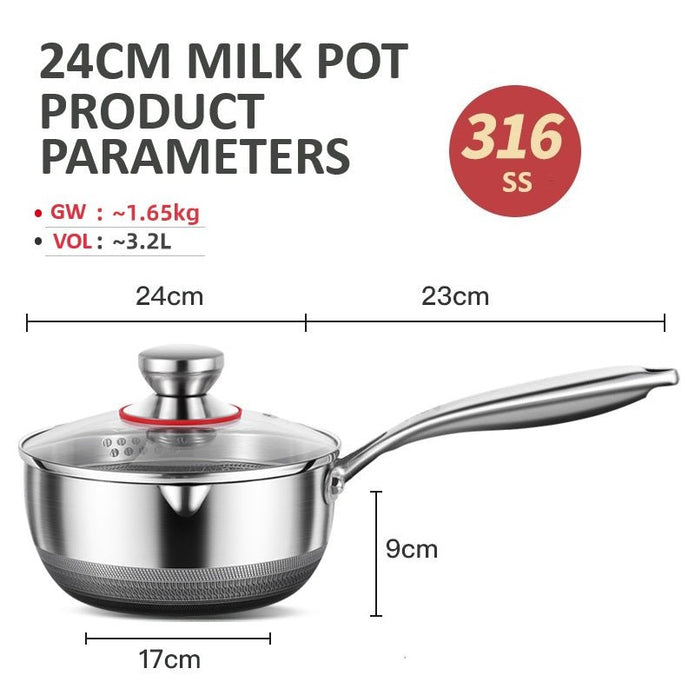 24cm 316L Stainless Steel Saucepan Compound Steel Honeycomb Nonstick Sauce Pan with Glass Lid 3.2L Pot Stay-Cool Handle Multipurpose Milk Saucepan, Induction Capable and Gas Stove - Image 5
