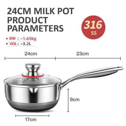 24cm 316L Stainless Steel Saucepan Compound Steel Honeycomb Nonstick Sauce Pan with Glass Lid 3.2L Pot Stay-Cool Handle Multipurpose Milk Saucepan, Induction Capable and Gas Stove - Image 5