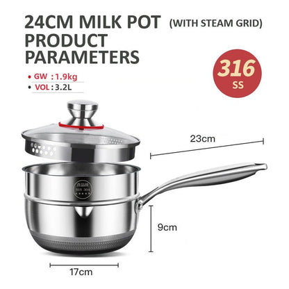 24cm 316L Stainless Steel Saucepan Compound Steel Honeycomb Nonstick Sauce Pan with Glass Lid 3.2L Pot Stay-Cool Handle Multipurpose Milk Saucepan, Induction Capable and Gas Stove - Image 6