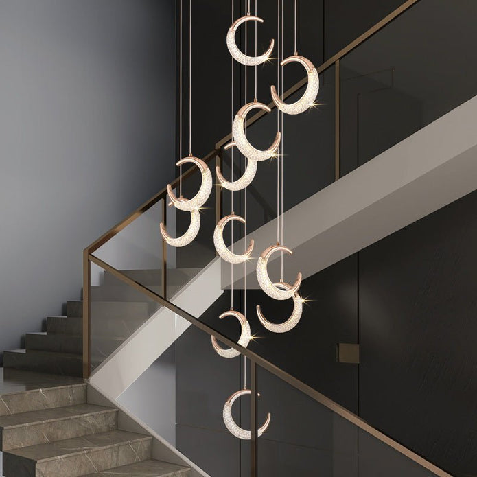 BAMDECOR Moon Stair Chandelier Golden Luxury Villa Duplex Staircase Chandelier Apartment Revolving Loft Hollow Living Room (Dimmable Control) - Image 3