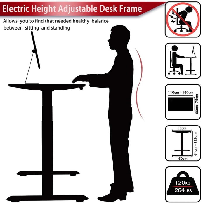 AMZ Electric Height Adjustable Standing Desk 120x60cm Sit Stand Desk Top for Home Office (White Frame + White Desktop) - Image 6