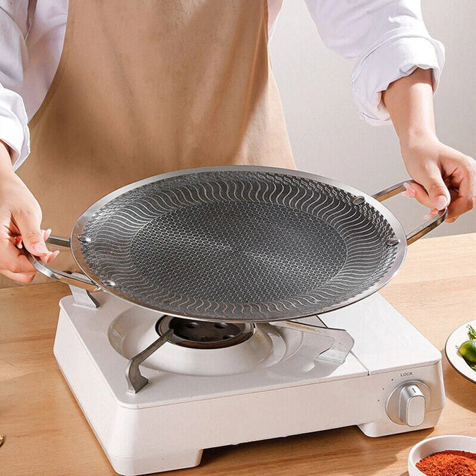 Honeycomb Non-Stick Grill Skewer Plate, 316 Stainless Steel, Portable Barbecue Grill with Handle, Universal Induction Cooktop Compatible, Round Shape, Outdoor Camping BBQ Accessory - Image 2