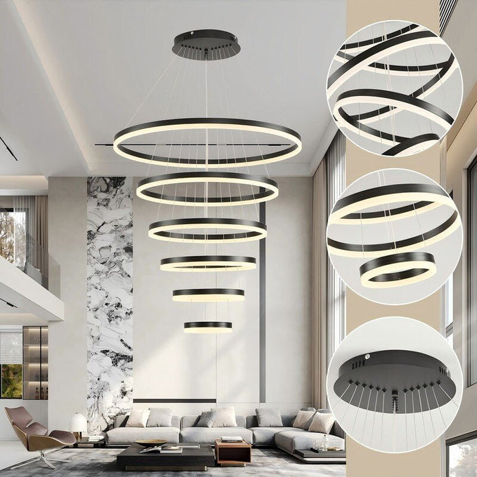 BAMDECOR A18815 Nordic Home Decor Dining Room Pendant lamp lights Ceiling Lamp Hanging Light Chandelier Lamps (6 Rings-Black) - Image 2