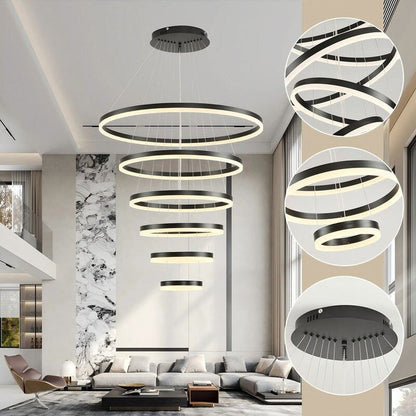 BAMDECOR A18815 Nordic Home Decor Dining Room Pendant lamp lights Ceiling Lamp Hanging Light Chandelier Lamps (6 Rings-Black) - Image 2