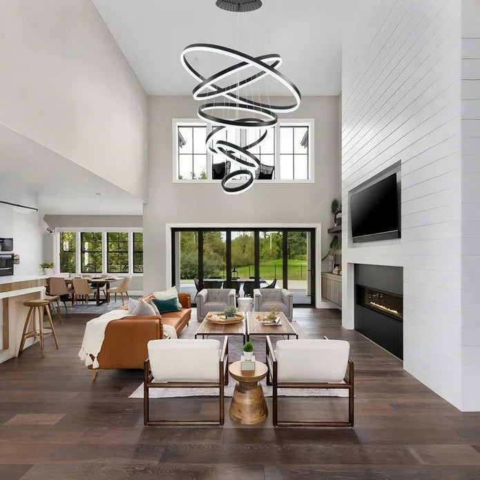 BAMDECOR A18815 Nordic Home Decor Dining Room Pendant lamp lights Ceiling Lamp Hanging Light Chandelier Lamps (6 Rings-Black) - Image 4