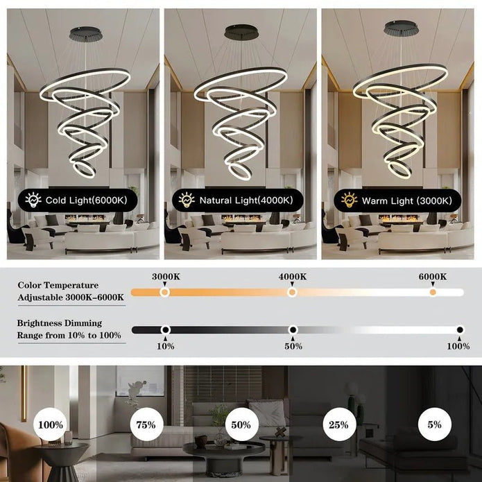 BAMDECOR A18815 Nordic Home Decor Dining Room Pendant lamp lights Ceiling Lamp Hanging Light Chandelier Lamps (6 Rings-Black) - Image 7