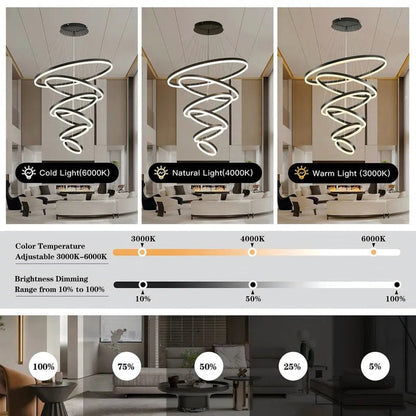 BAMDECOR A18815 Nordic Home Decor Dining Room Pendant lamp lights Ceiling Lamp Hanging Light Chandelier Lamps (6 Rings-Black) - Image 7