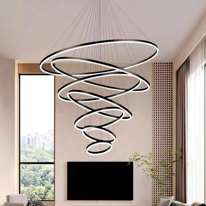 BAMDECOR A18815 Nordic Home Decor Dining Room Pendant lamp lights Ceiling Lamp Hanging Light Chandelier Lamps (7 Rings-Black) - Image 2