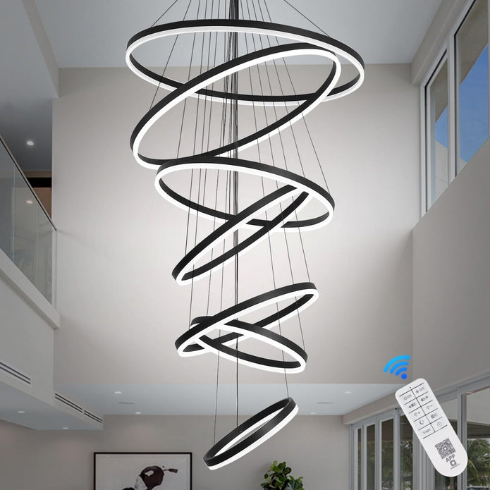 BAMDECOR A18815 Nordic Home Decor Dining Room Pendant lamp lights Ceiling Lamp Hanging Light Chandelier Lamps (7 Rings-Black) - Image 5