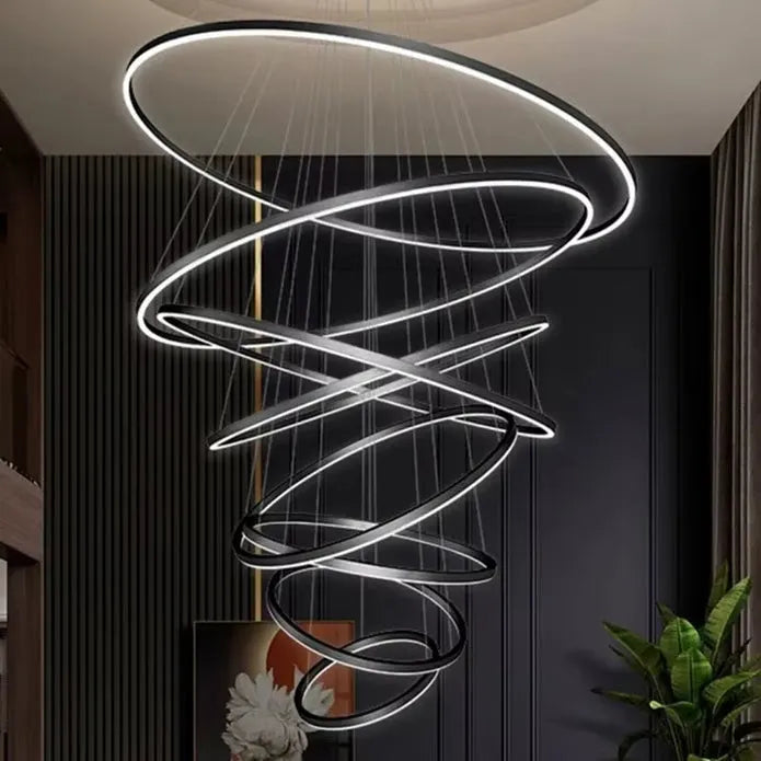 BAMDECOR A18815 Nordic Home Decor Dining Room Pendant lamp lights Ceiling Lamp Hanging Light Chandelier Lamps (8 Rings-Black)