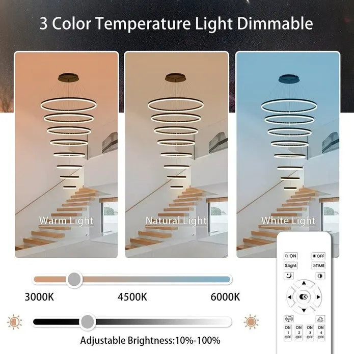BAMDECOR A18815 Nordic Home Decor Dining Room Pendant lamp lights Ceiling Lamp Hanging Light Chandelier Lamps (8 Rings-Black) - Image 3