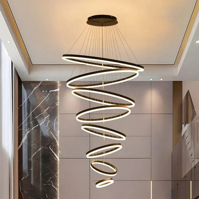 BAMDECOR A18815 Nordic Home Decor Dining Room Pendant lamp lights Ceiling Lamp Hanging Light Chandelier Lamps (8 Rings-Black) - Image 5