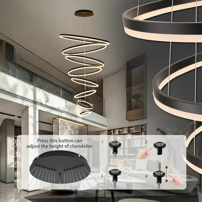 BAMDECOR A18815 Nordic Home Decor Dining Room Pendant lamp lights Ceiling Lamp Hanging Light Chandelier Lamps (8 Rings-Black) - Image 6