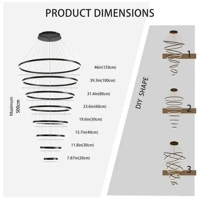BAMDECOR A18815 Nordic Home Decor Dining Room Pendant lamp lights Ceiling Lamp Hanging Light Chandelier Lamps (8 Rings-Black) - Image 8