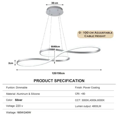 BAMDECOR A022 Modern Designer Infinity LED Chandelier Island Ceiling Pendant Light (120/150cm-Silver) - Image 4